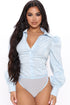 Cashin' Out Poplin Bodysuit - Light Blue