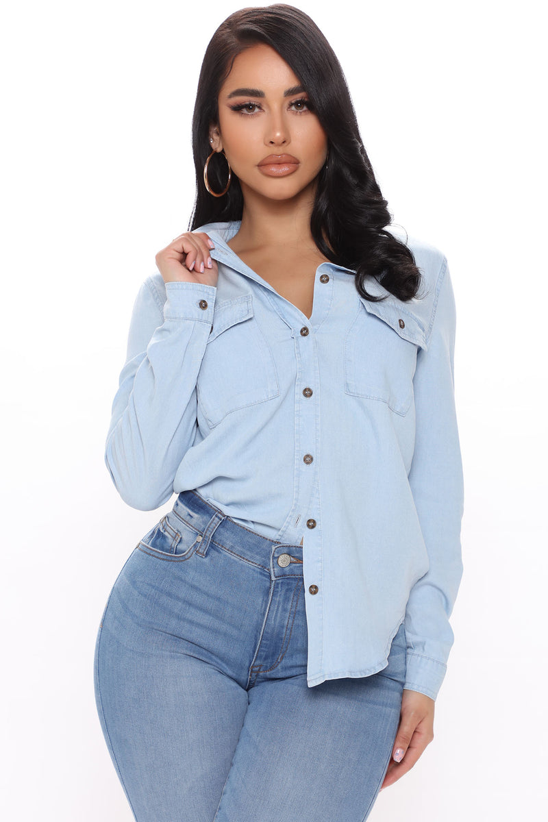 Causing Havoc Button Down Shirt - Light Blue | Fashion Nova, Shirts &  Blouses | Fashion Nova