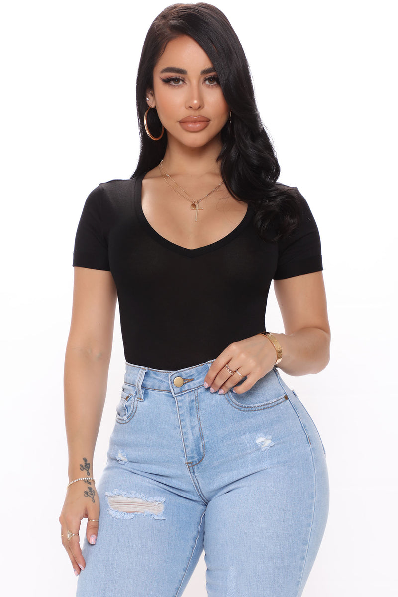 Favorite Tee Bodysuit Black Basic Tops And Bodysuits Fashion Nova