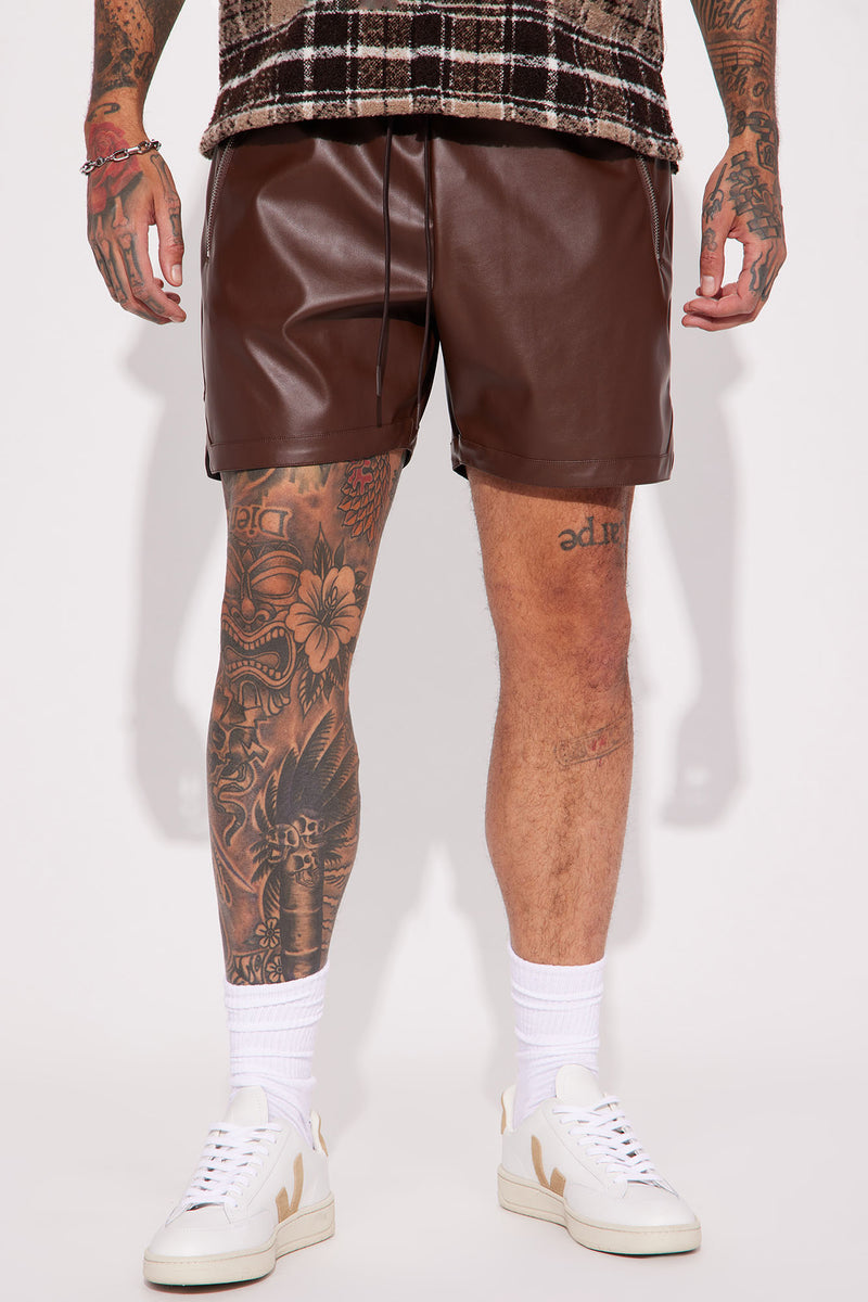 Slam Dunk Faux Leather Shorts - Chocolate | Fashion Nova, Mens Shorts ...