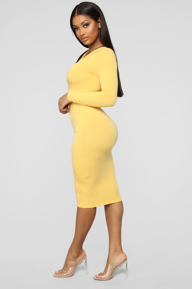 Zip Over To My Hood Midi Dress - Yellow - Dresses - Fashion Nova