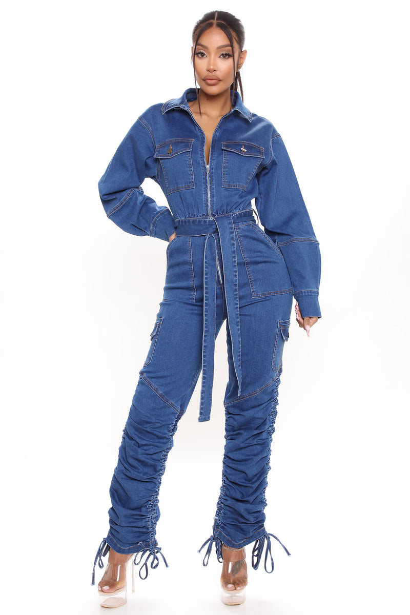 Denim Skies Ruched Jumpsuit - Medium Blue Wash | Fashion Nova ...