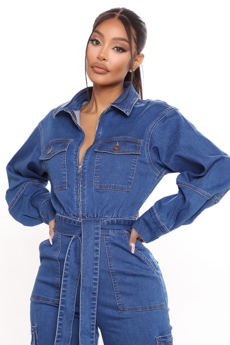 Denim Skies Ruched Jumpsuit - Medium Blue Wash | Fashion Nova ...