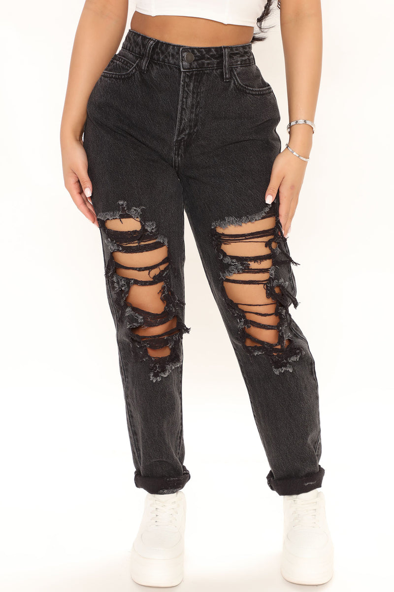 Jax Distressed High Rise Boyfriend Jeans - Black | Fashion Nova, Jeans ...