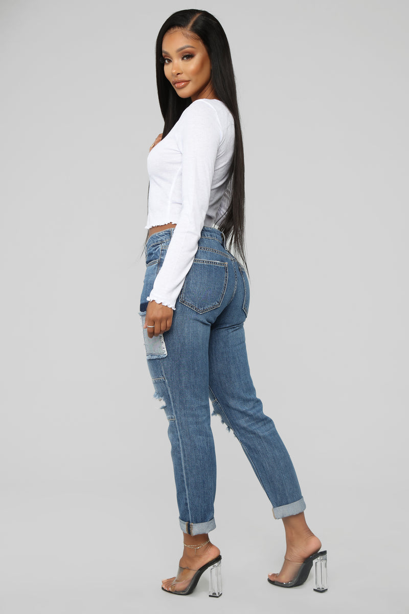 Part Of Me Patchwork Boyfriend Jeans - Medium Blue Wash | Fashion Nova ...