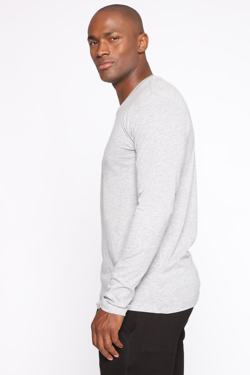 Essential Long Sleeve Crew Tee - Grey, Mens Tees & Tanks | Fashion Nova