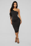 Barely Know Me One Shoulder Midi Dress - Black