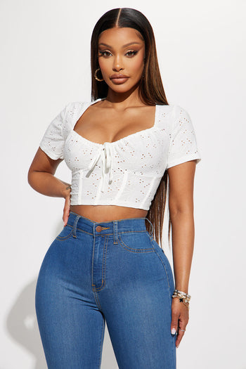 Sariah Eyelet Top - White  Fashion Nova, Shirts & Blouses