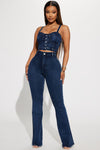 15 Minutes Of Fame High Waisted Flare Jeans - Acid Wash Denim