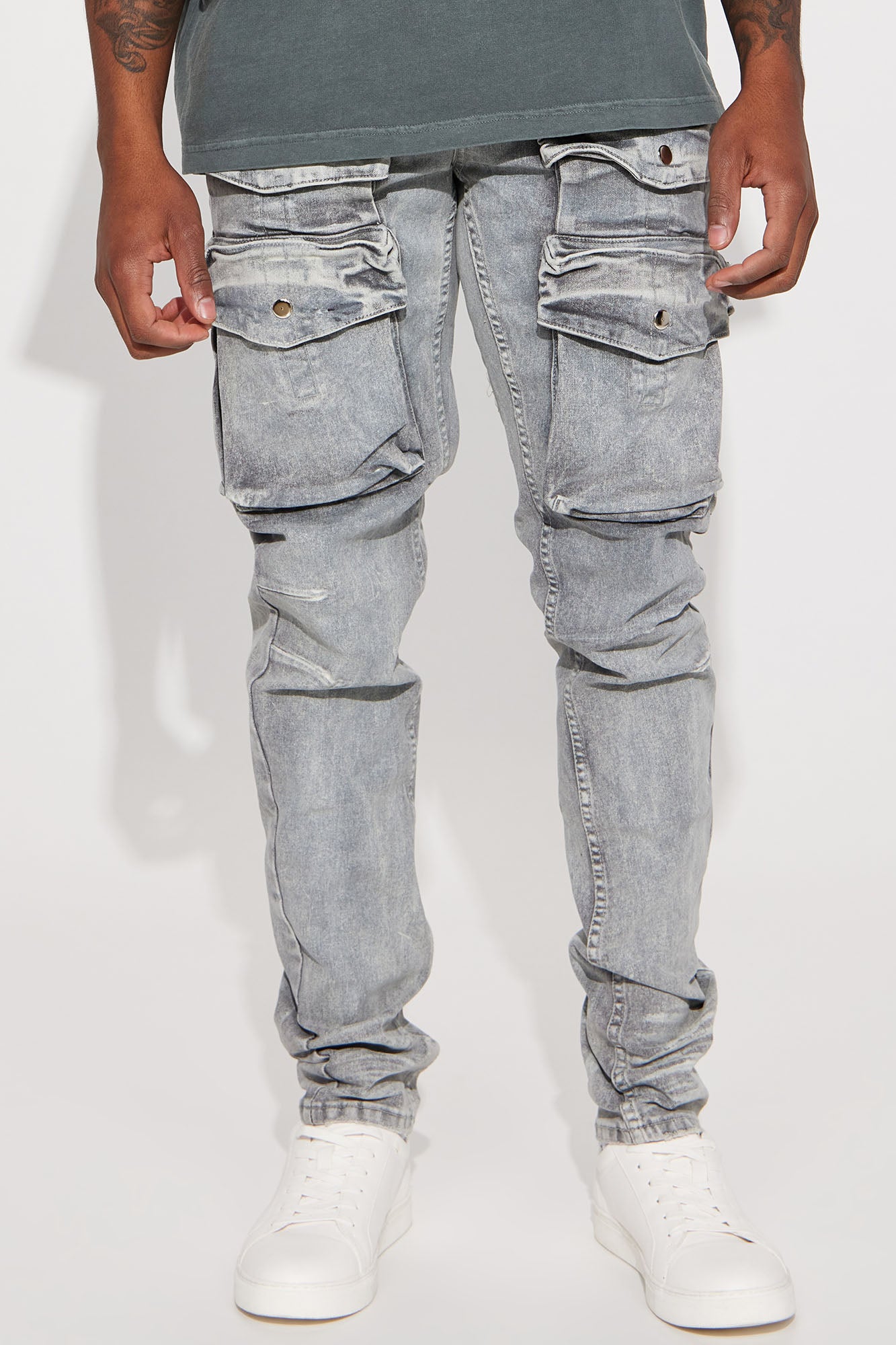 ondsindet hul Fighter Double Up Cargo Pocket Stacked Skinny Jeans - Grey | Fashion Nova, Mens  Jeans | Fashion Nova