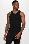 Classic Ribbed Tank Top - Black