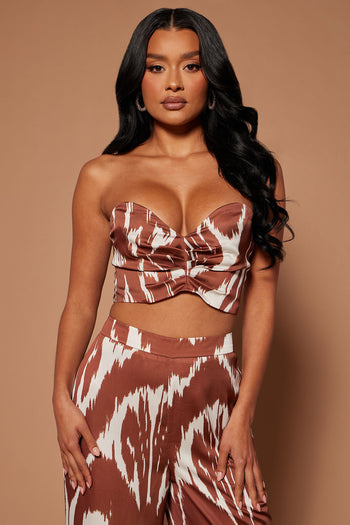 Pansy Satin Corset Top - Brown/combo, Fashion Nova, Shirts & Blouses