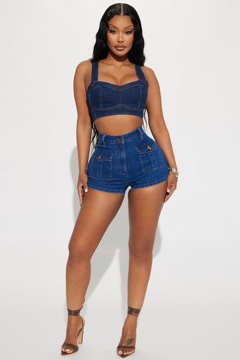 Odezza Denim Bra Top - Medium Wash, Fashion Nova, Shirts & Blouses