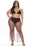 Rise And Sparkle Rhinestone Mesh Pant Cover Up  - Black