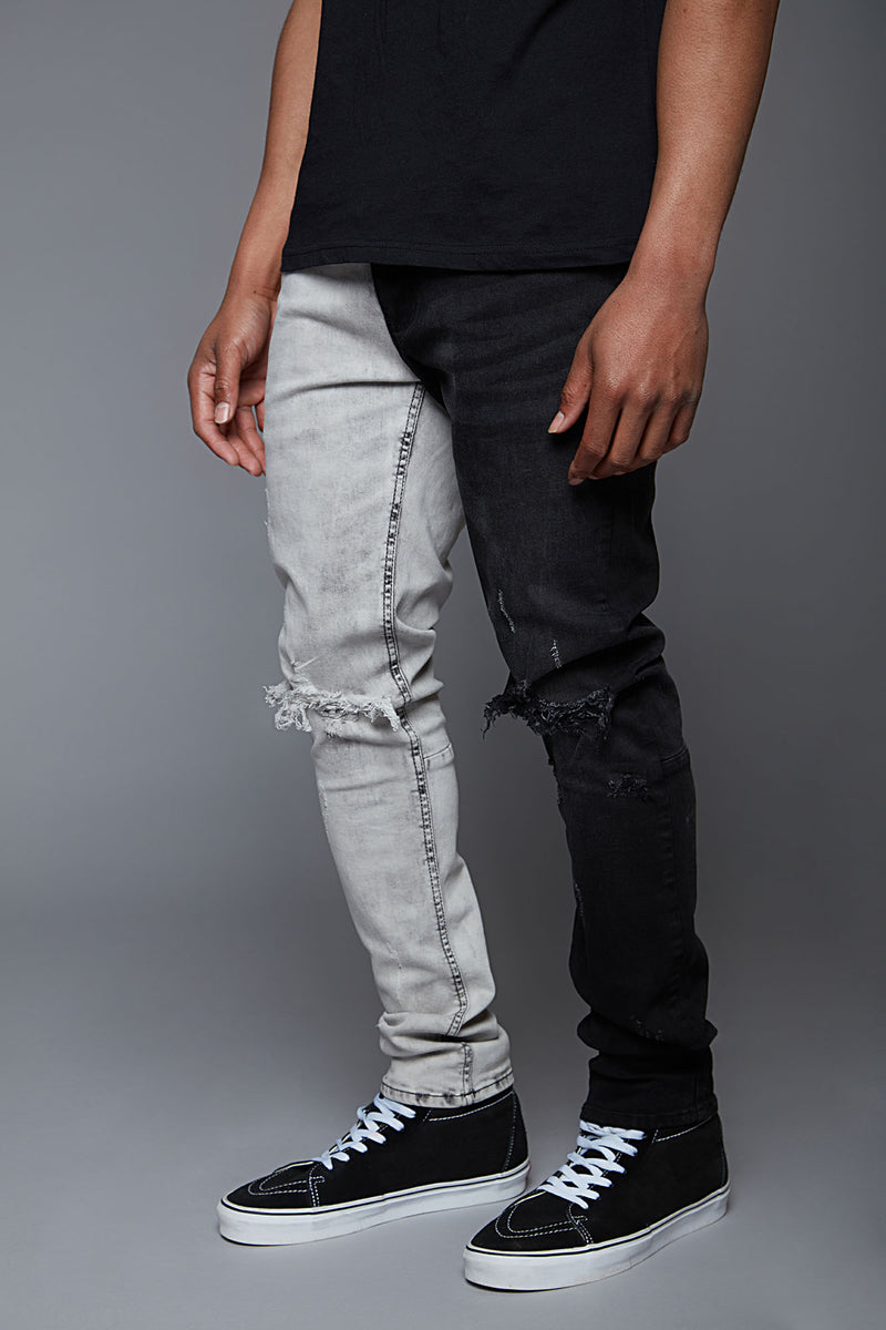 Distressed Contrast Skinny Jean - Black | Fashion Nova, Mens Jeans ...