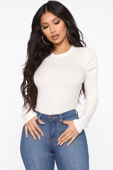 For What Knits Worth Ribbed Top - Ivory – Fashion Nova