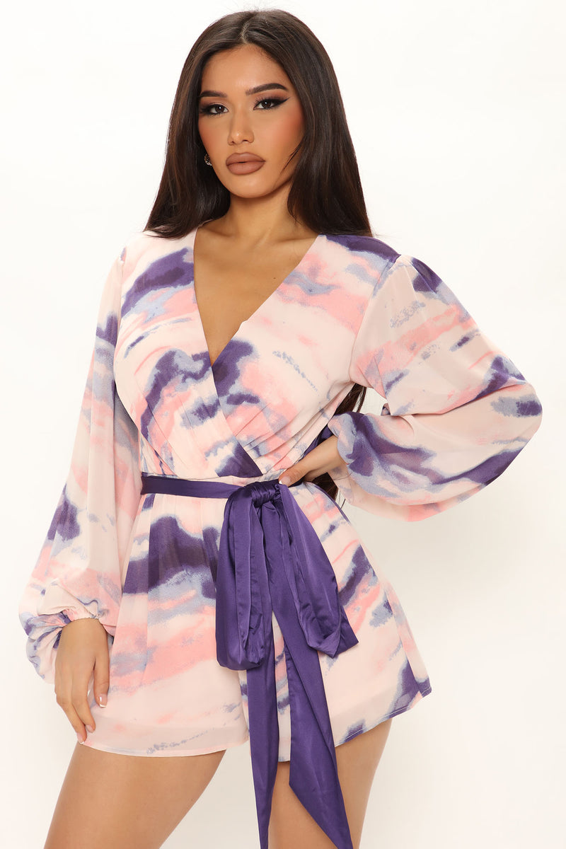 Skylar Multi Color Long Sleeve Romper - Peach/combo | Fashion Nova ...