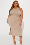 On The Daily Ribbed Midi Dress - Taupe