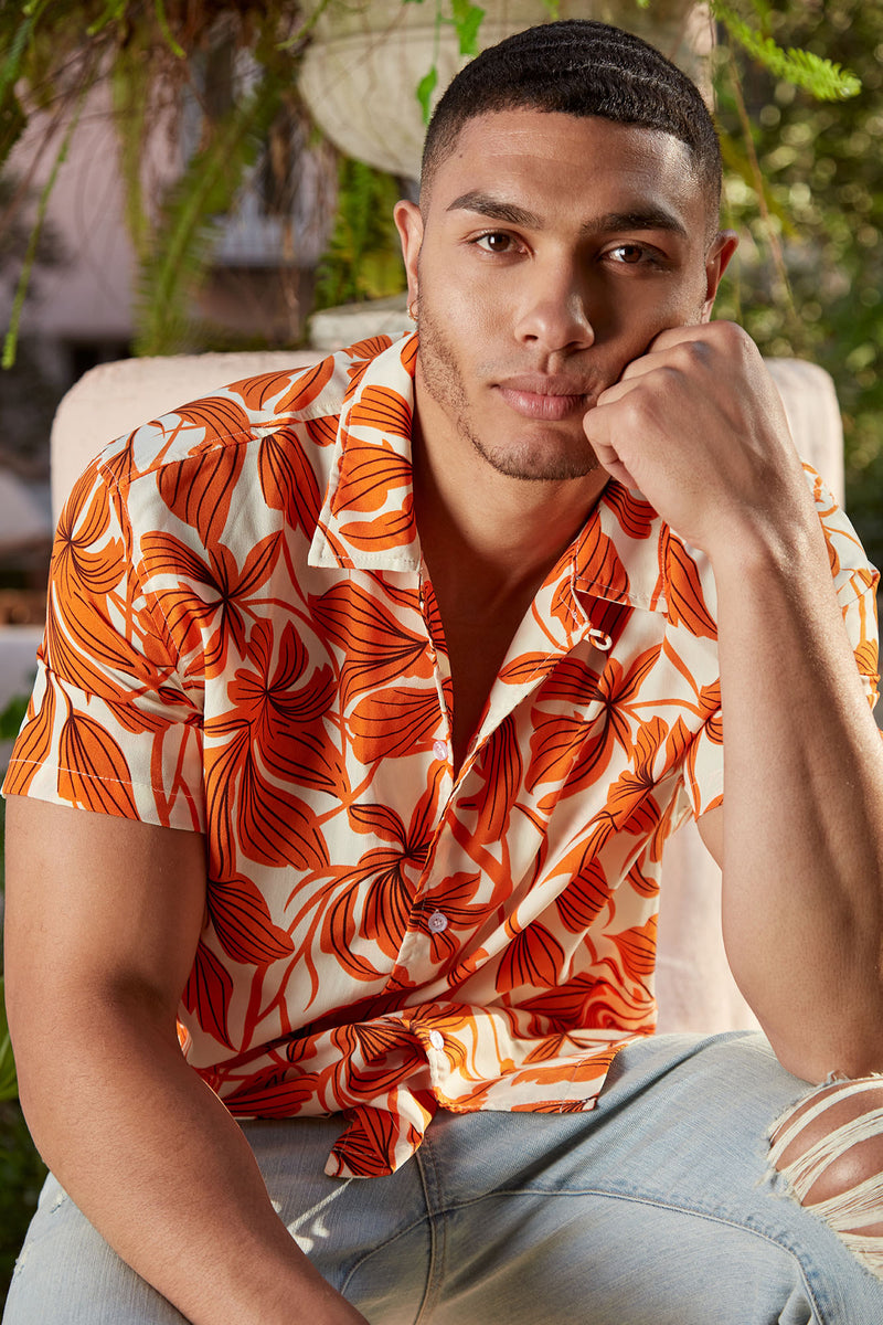 Sean Short Sleeve Woven Top - Orange/combo | Fashion Nova, Mens Shirts ...