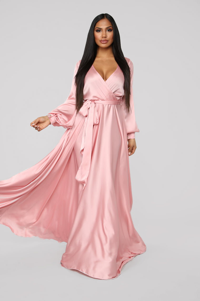 pink satin dress maxi