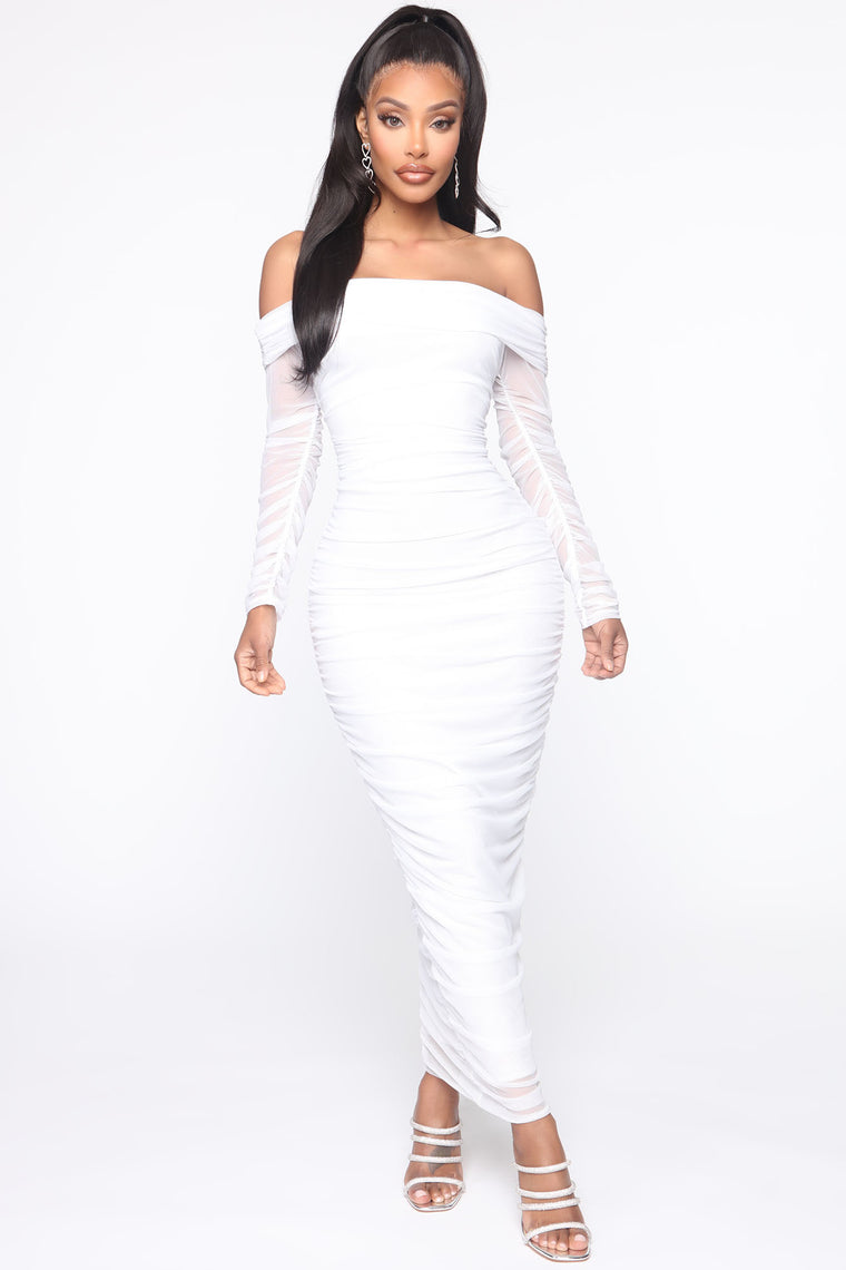long sleeve ruched maxi dress