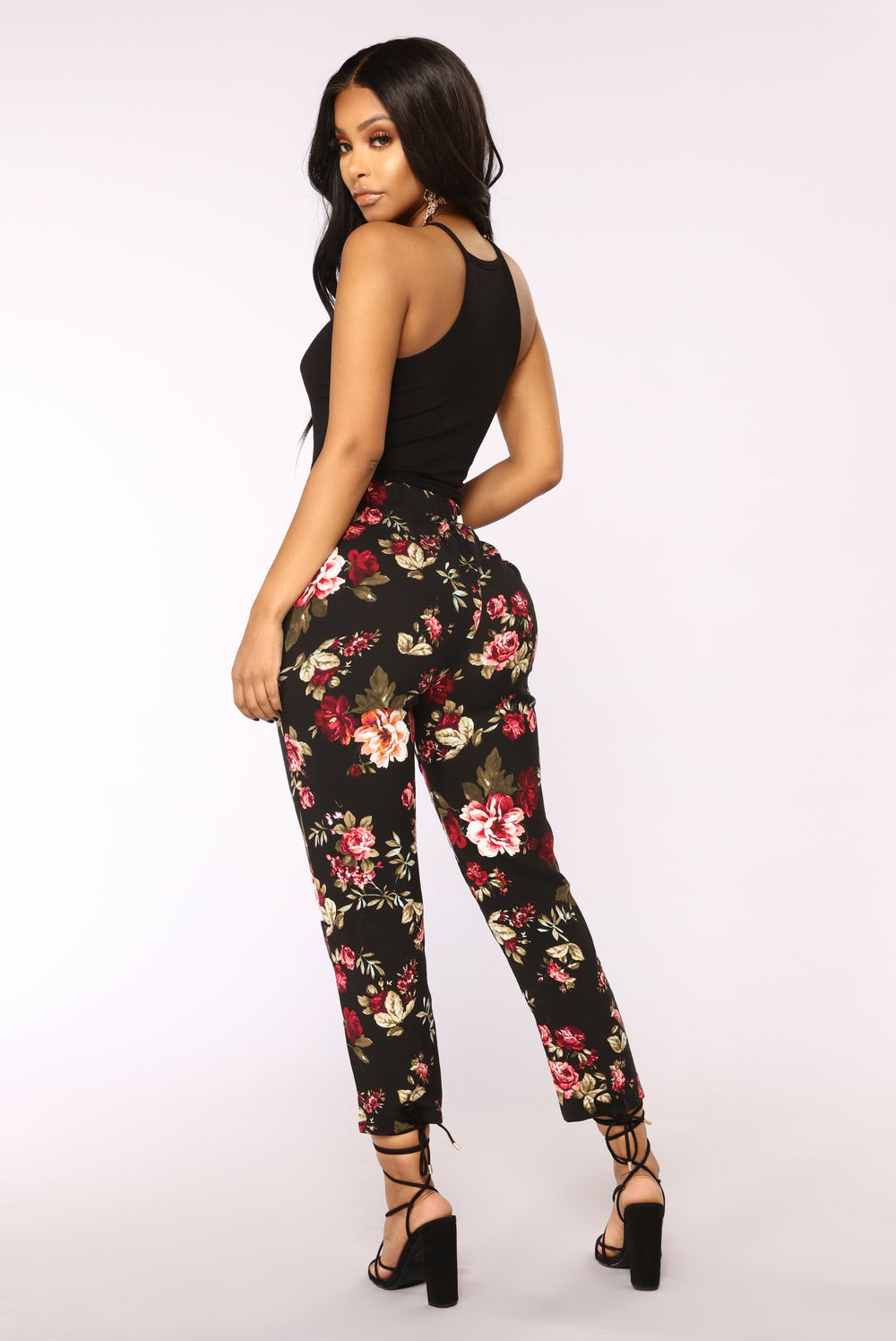 Laura Floral Print Pants - Black