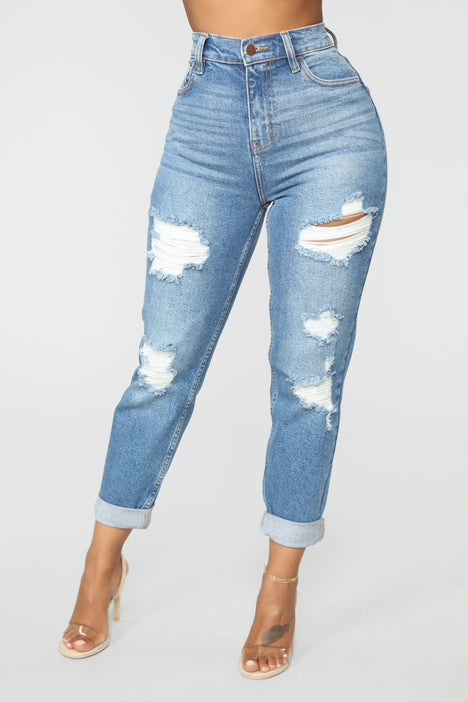 I Got It My Mama Distressed Jeans - MediumBlueWash, Jeans | Fashion Nova