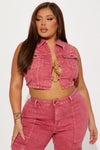 Step To It Stretch Cropped Denim Vest - Red