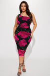 Rosalia Ruched Midi Dress - Pink/combo