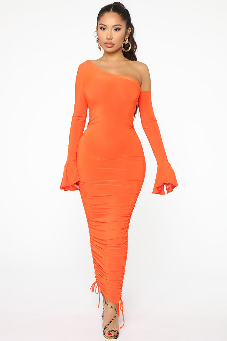 Get It Right Midi Dress - Neon Orange 