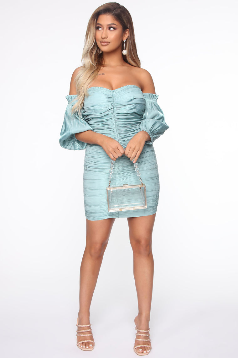 satin ruched mini dress