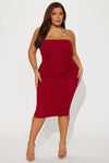 Ruched For Me Mesh Midi Dress - Burgundy