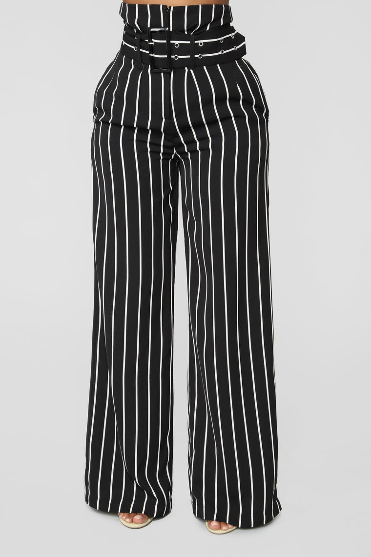 striped belted pants