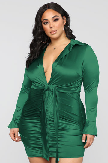 plus size green satin dress