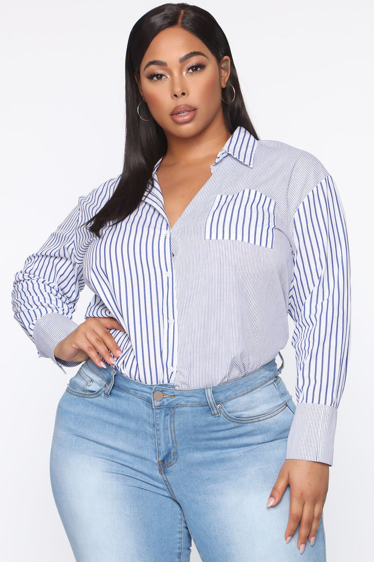 Give Me A Minute Button Up Top - Blue/combo, Shirts & Blouses | Fashion ...