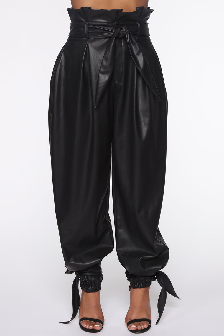 faux leather jogger pants