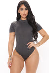 Basic Mock Neck Bodysuit - Charcoal