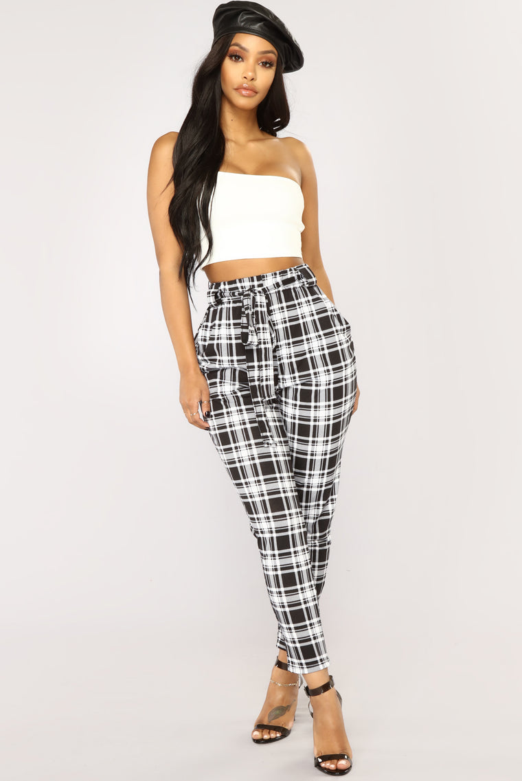 plaid pants black and white