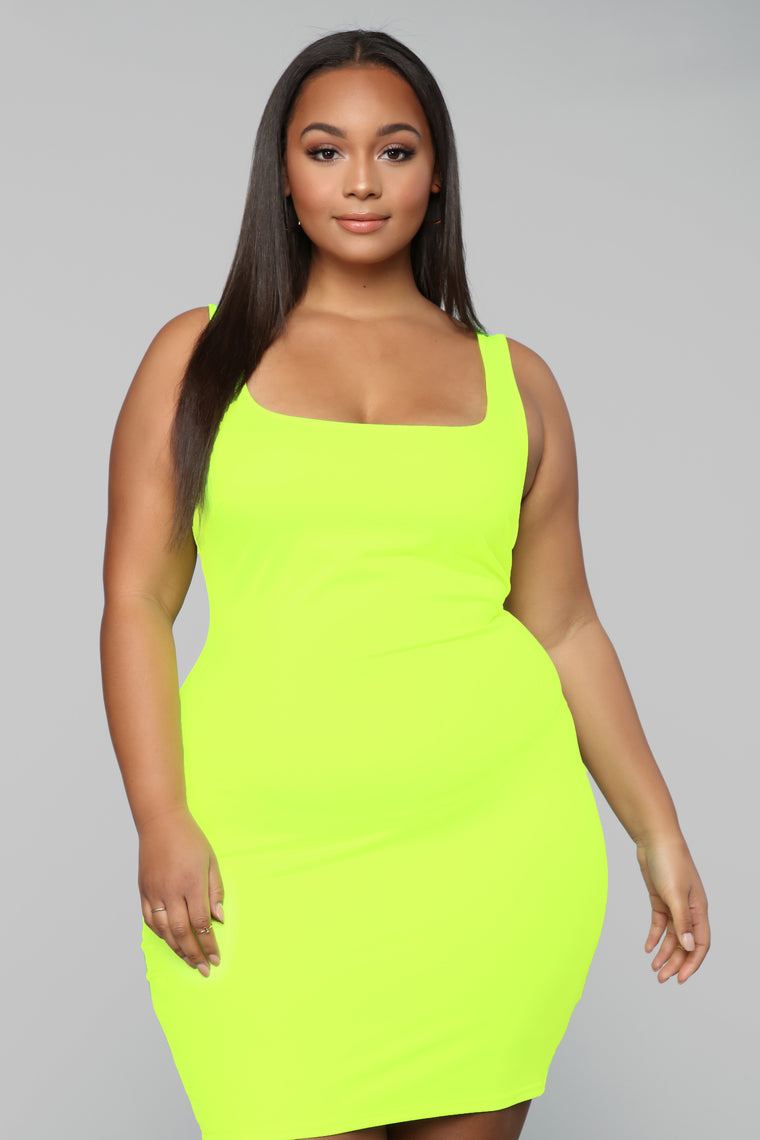 neon yellow dress fashion nova