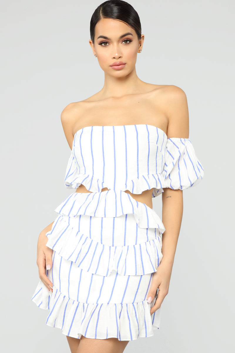 Brighter Seasons Stripe Mini Dress - White/Blue | Fashion Nova, Dresses ...