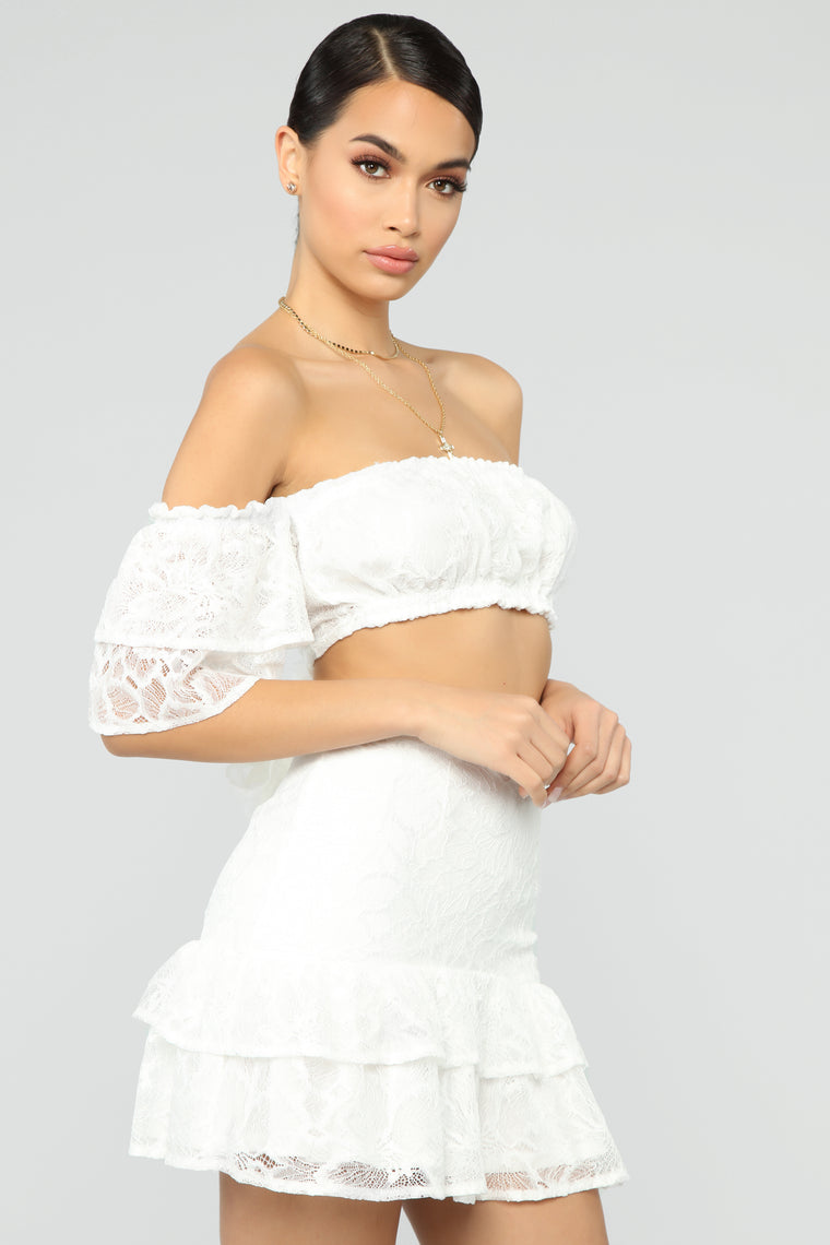 white lace skirt set