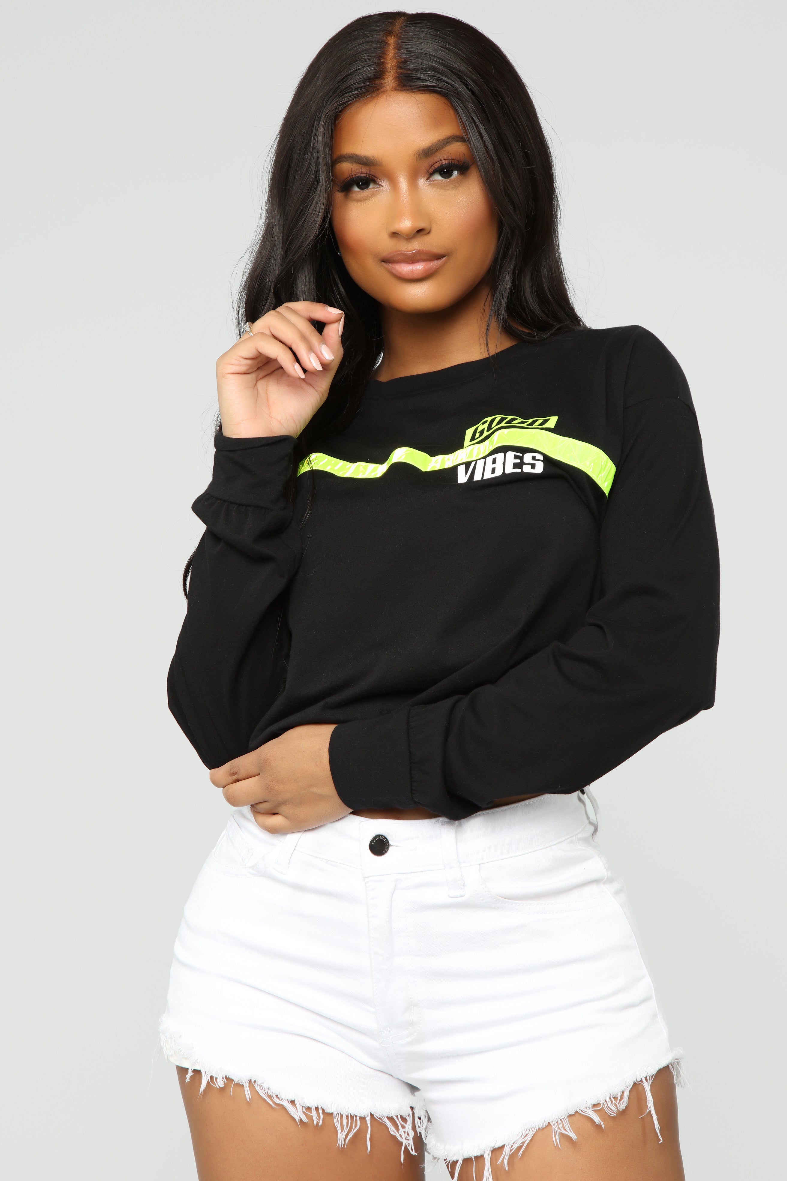 Only Good Vibes LS Top - Black – Fashion Nova