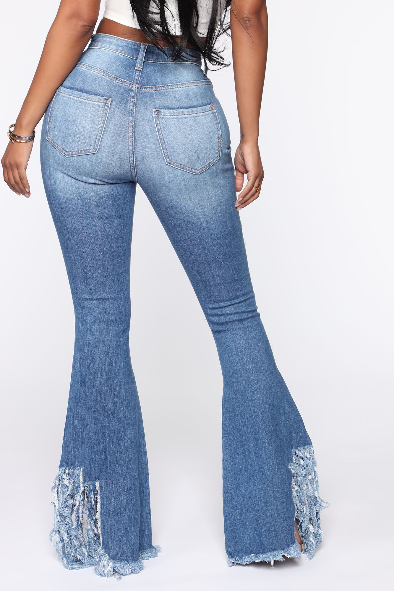 Let Your Flare Down Distressed Jeans - Medium Blue Wash – Fashion Nova