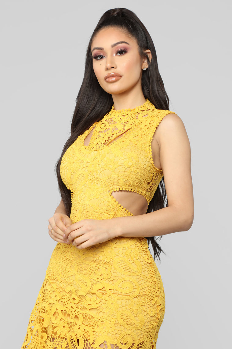 mustard yellow dress fashion nova