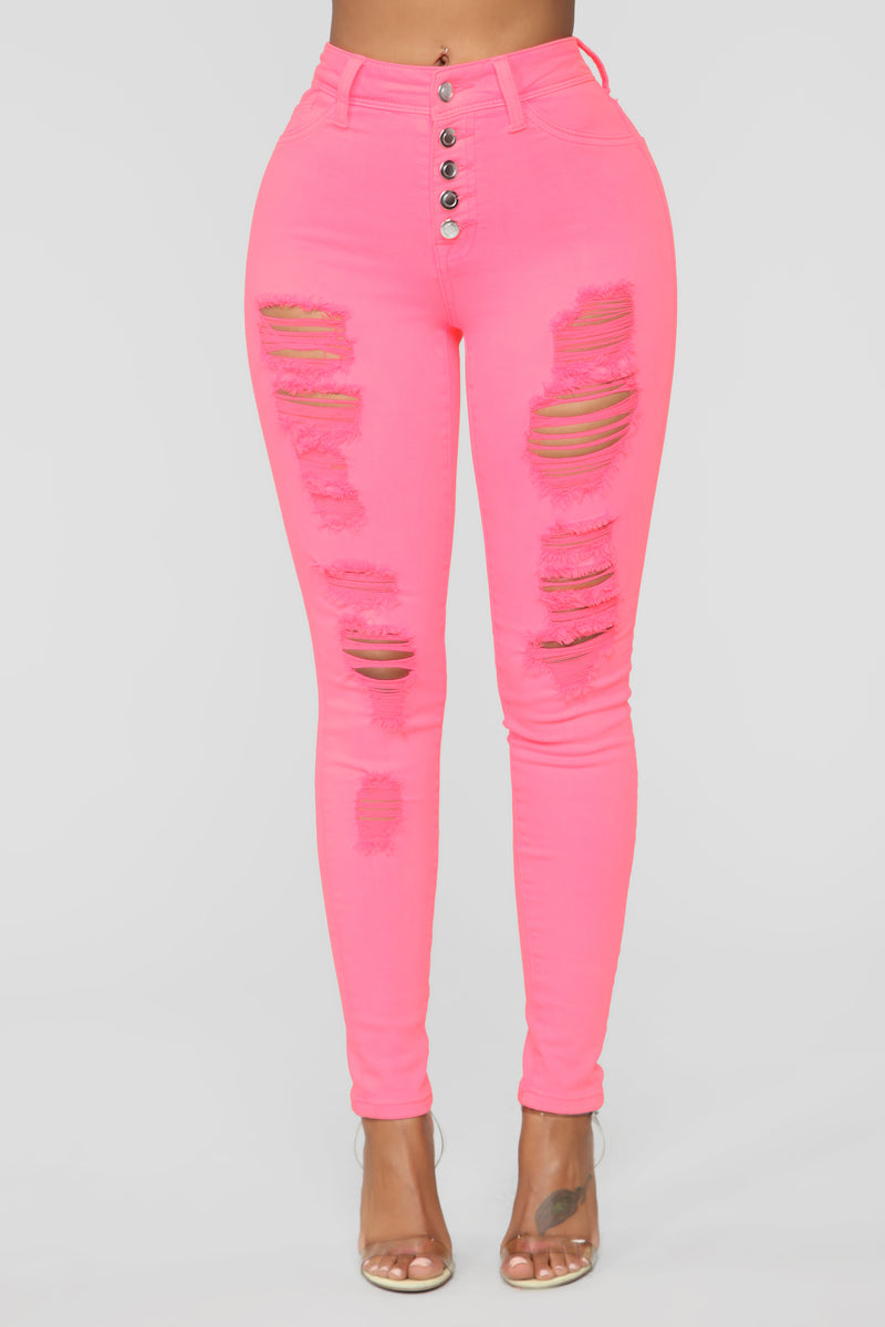 Don't Miss You Distressed Jeans - Neon Pink, Jeans |