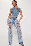 Lazuli Shredded Non Stretch Straight Leg Jeans - Light Wash