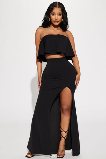 Mariah Slit Skirt Set - Black