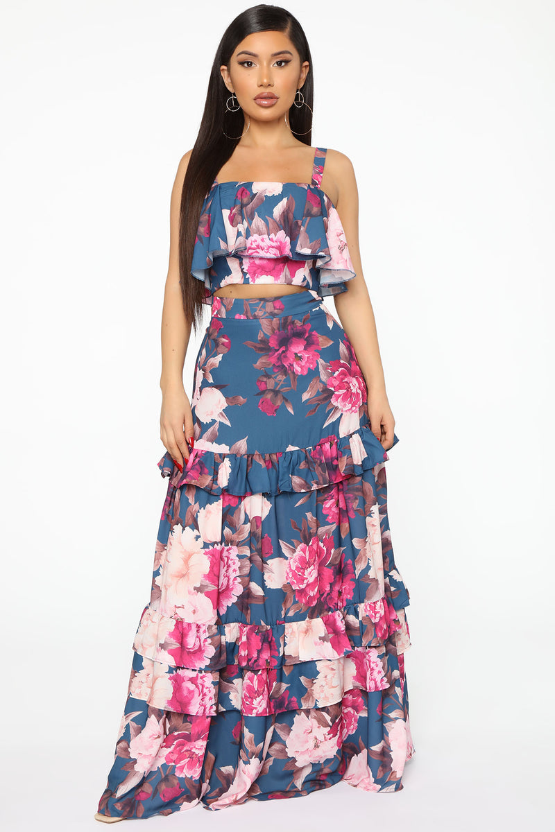 Flower Of Love Skirt Set - Teal/combo | Fashion Nova, Matching Sets ...