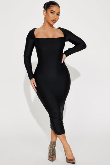 Ready And Ruched Mesh Midi Dress - Black, Fashion Nova, Dresses