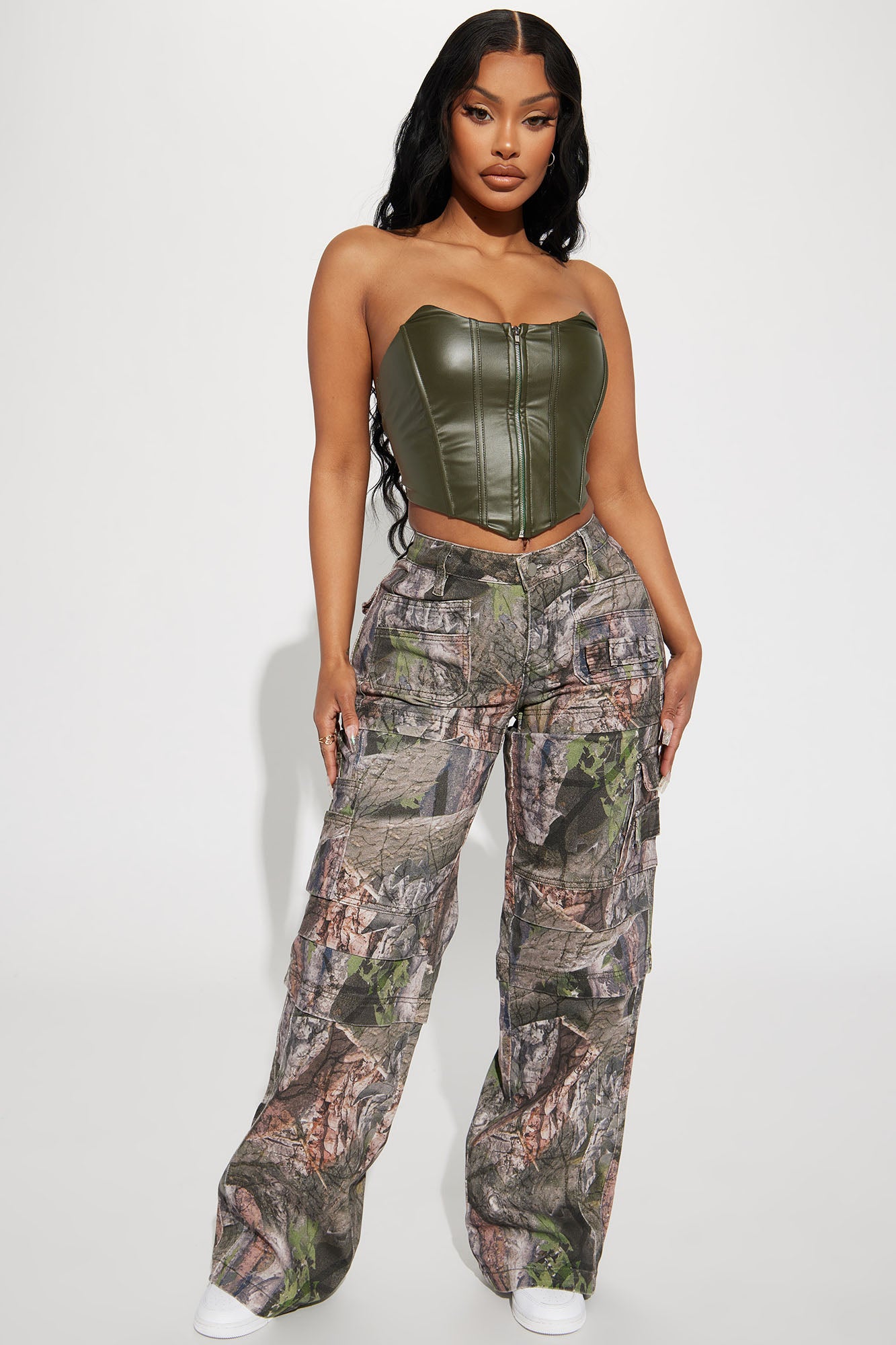 Image of Bree Camo Stretch Cargo Jean - Olive/combo